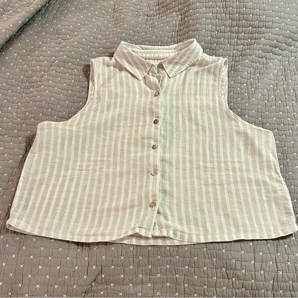 Sigrid Olsen Tops - Sigrid Olsen Women’s Linen Blend Cropped Sleeveless Button Down Striped Shirt